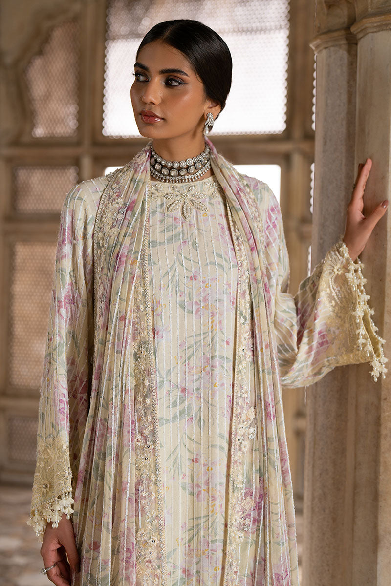 MUTED CELADON-3PC SILK EMBROIDERED PRET - Pehnaawaa