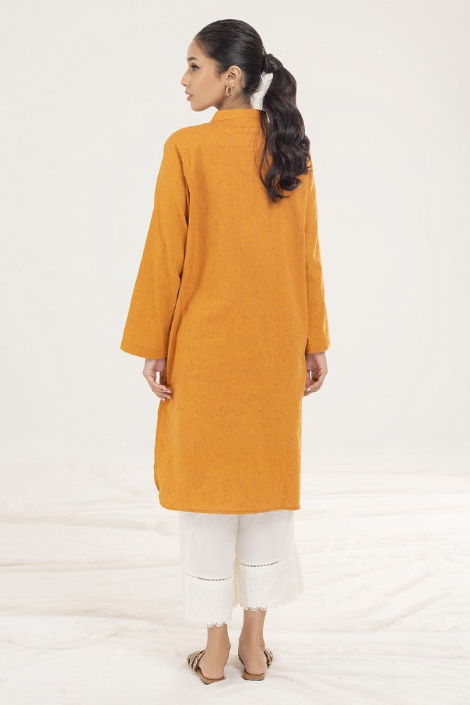 Mustard Linen 2-Piece Kurta Set | Bone Button Front
