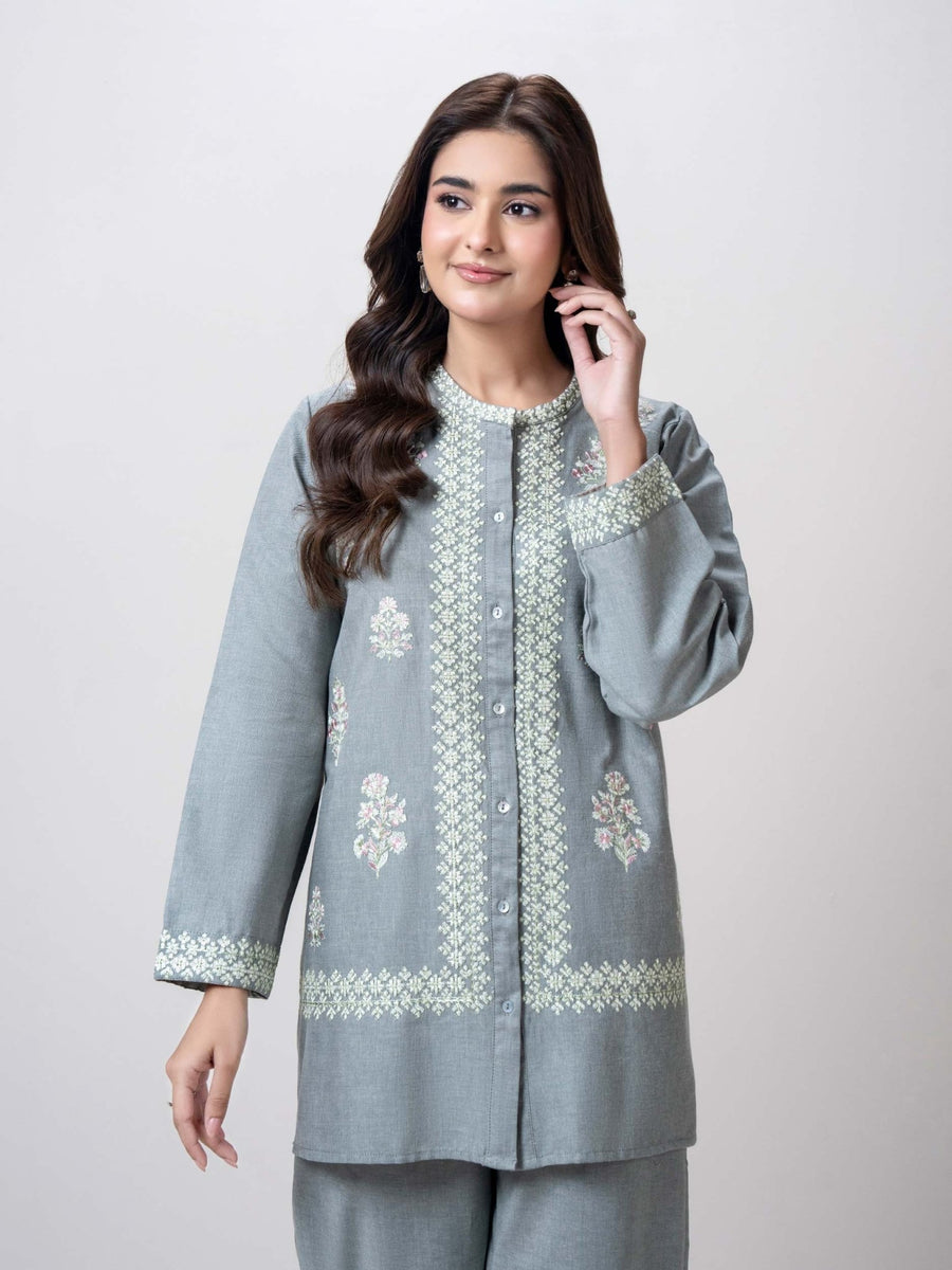 Yarn Dyed Co - ord Set - Embroidered - Pehnaawaa