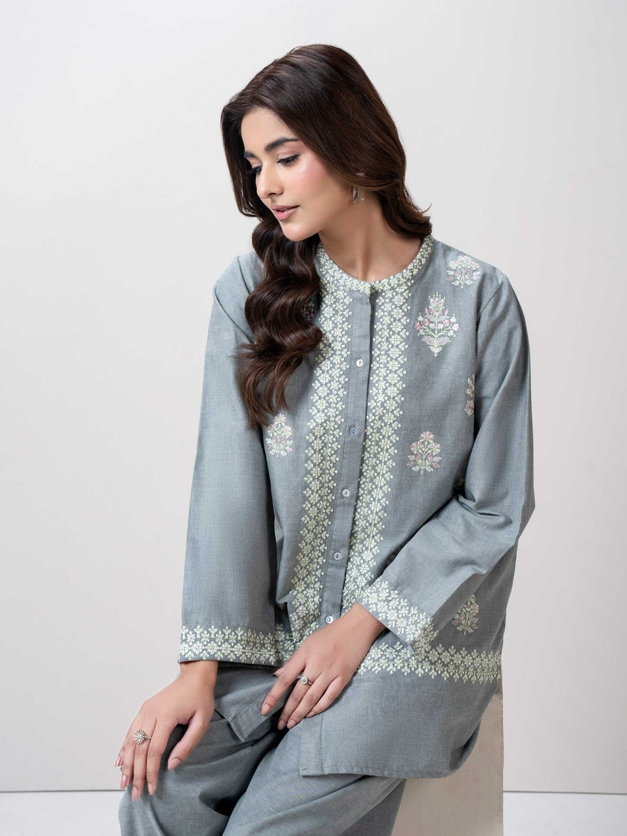 Yarn Dyed Co - ord Set - Embroidered - Pehnaawaa