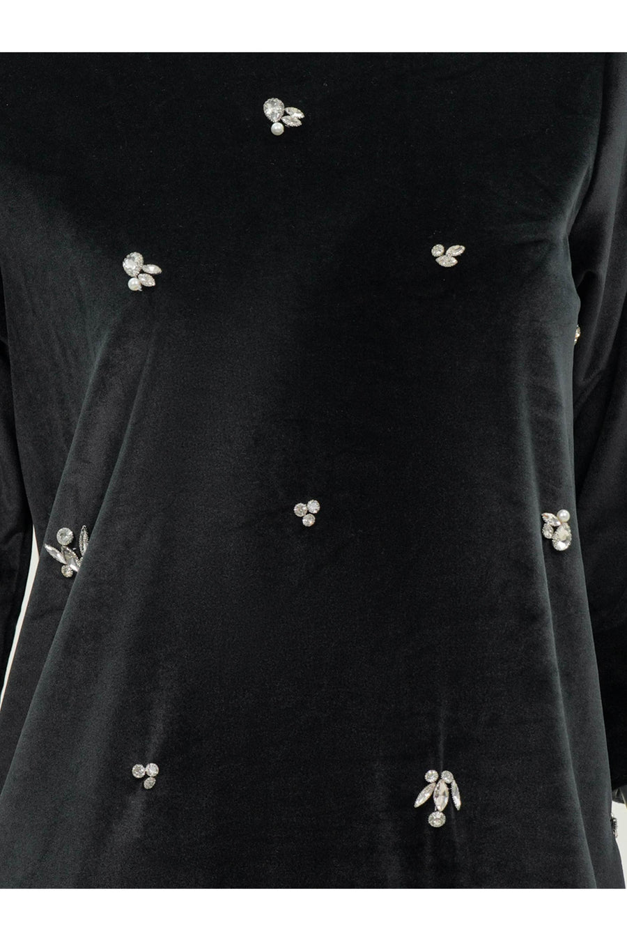 Charcoal Velvet 2-Piece Set | Crystal Embellished Top