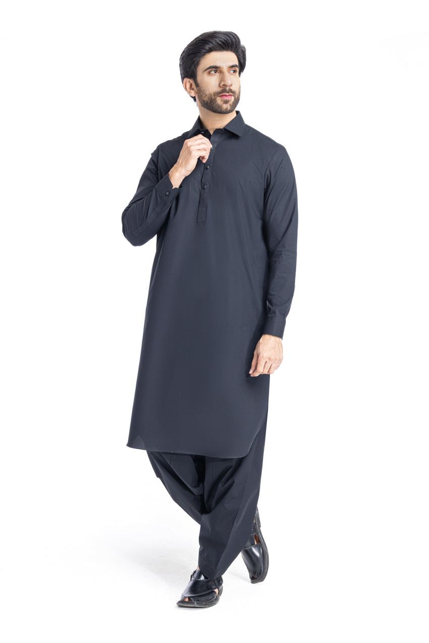 Midnight Navy Cotton 2-Piece Salwar Kameez | Polo Collar - Pehnaawaa