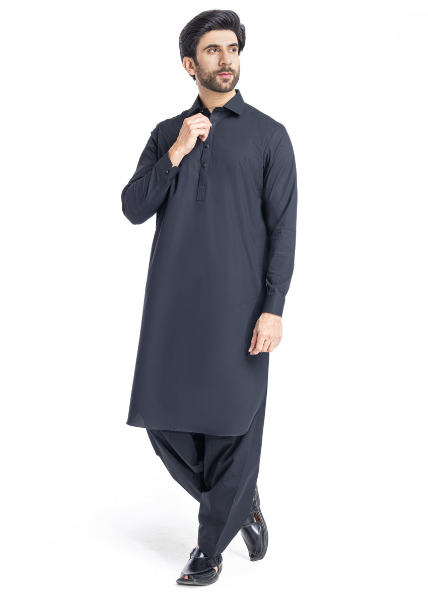 Black-Cotton-Shalwar Suit - (MP2PSBW25ADD6) - Pehnaawaa