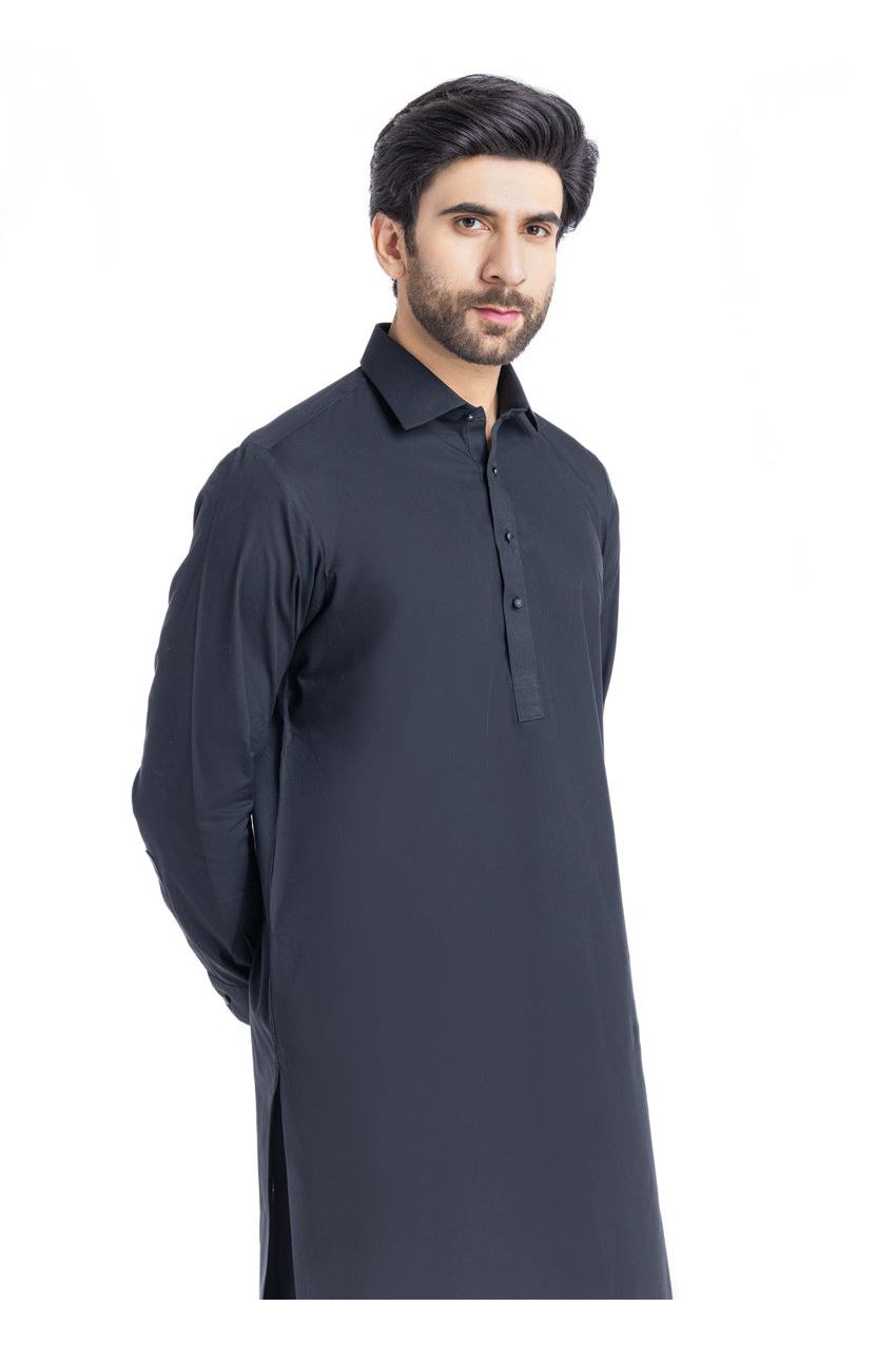Midnight Navy Cotton 2-Piece Salwar Kameez | Polo Collar - Pehnaawaa