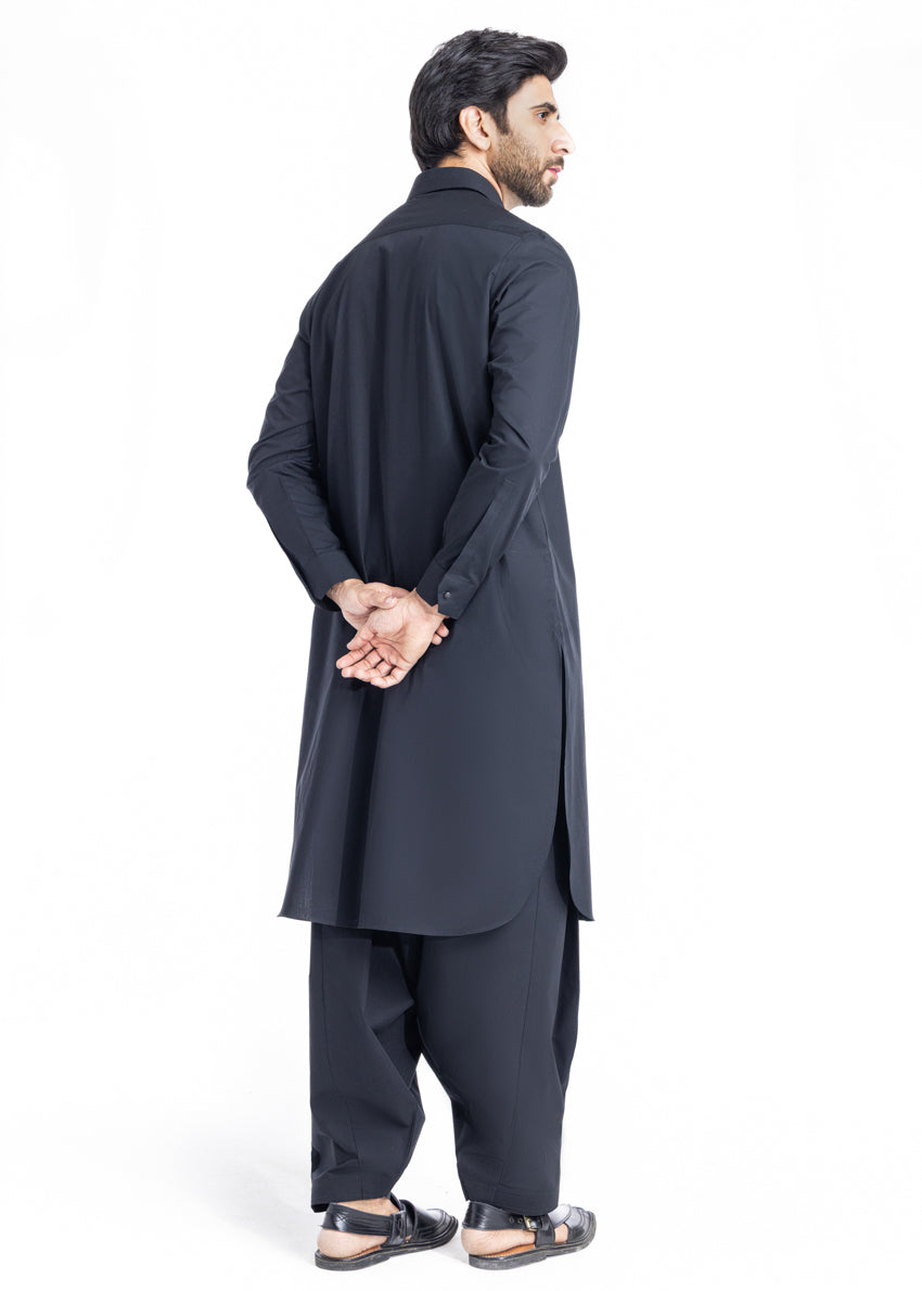 Black-Cotton-Shalwar Suit - (MP2PSBW25ADD6) - Pehnaawaa