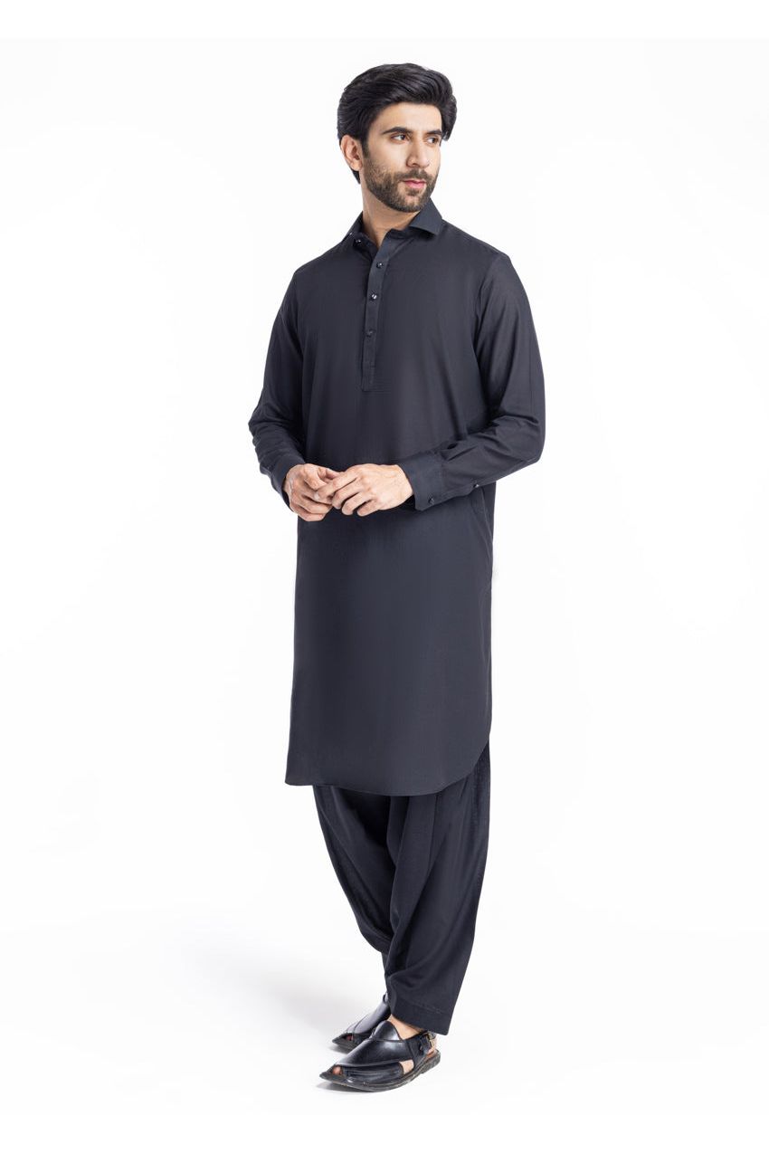 Midnight Navy Silk 2-Piece Salwar Suit | Tailored Kurta