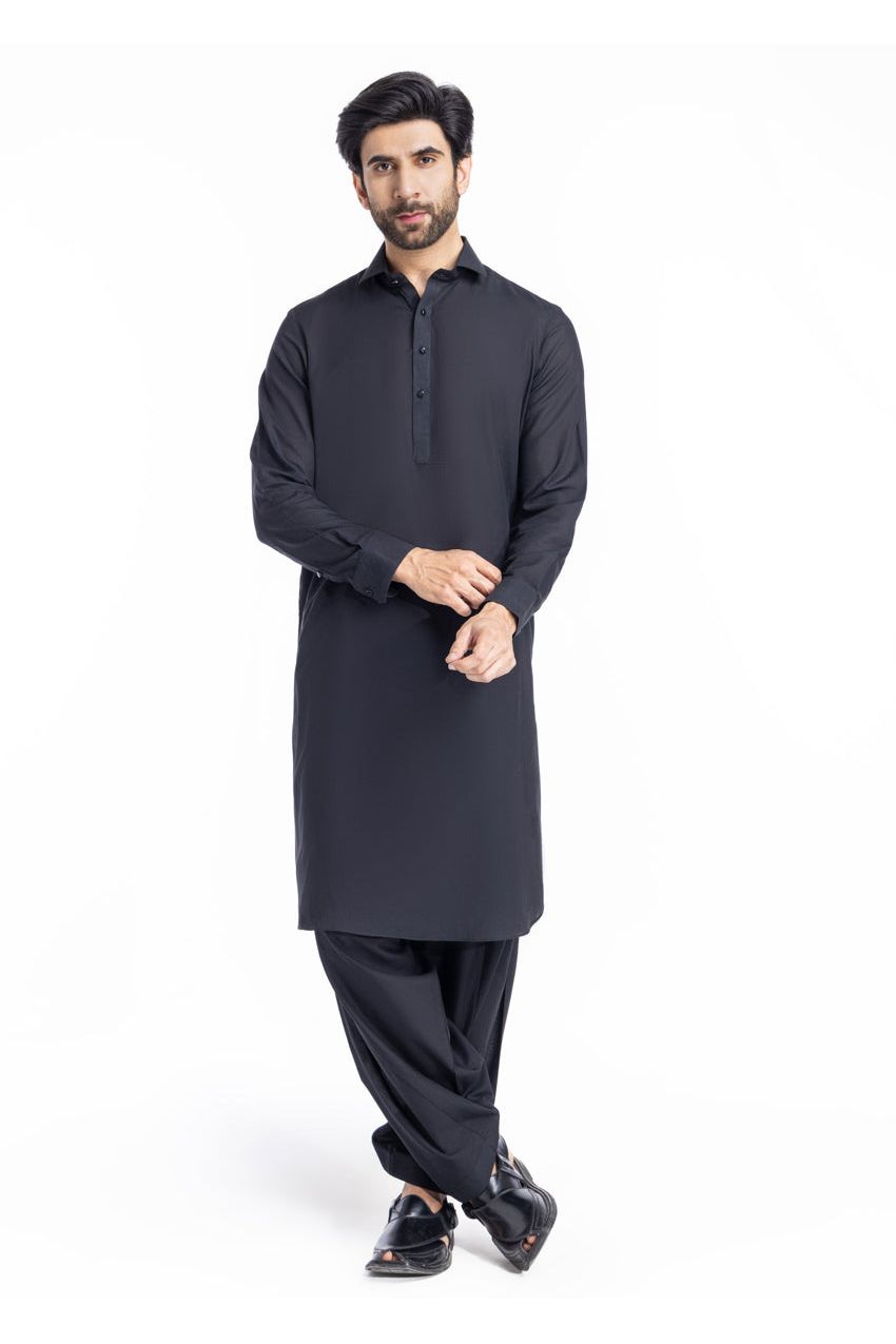 Midnight Navy Silk 2-Piece Salwar Suit | Tailored Kurta