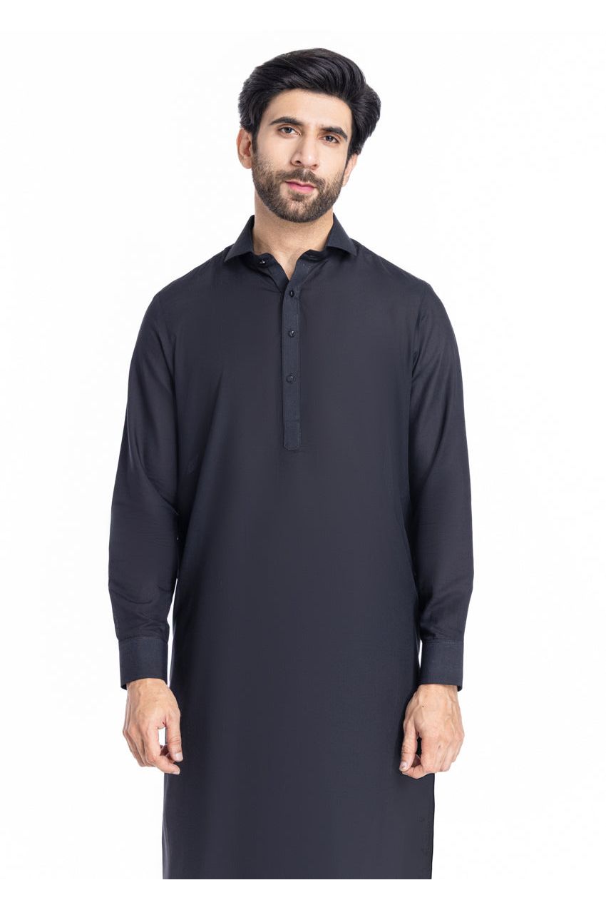 Midnight Navy Silk 2-Piece Salwar Suit | Tailored Kurta