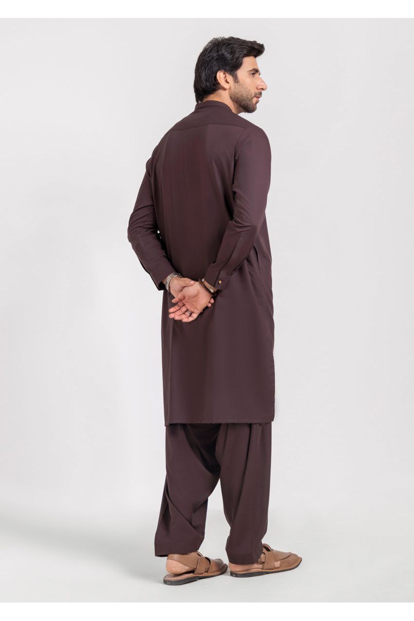 Plum Silk Blend 2-Piece Kurta | Henley Neckline