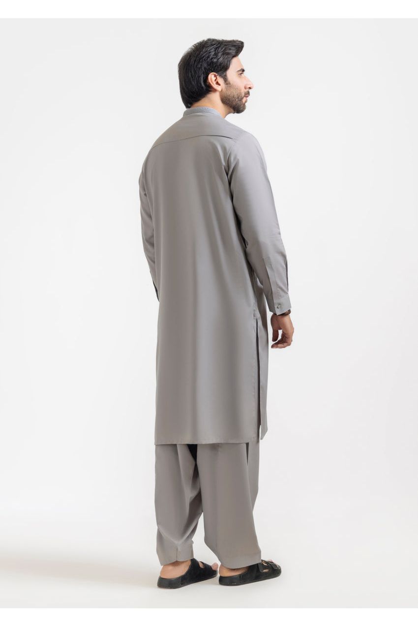 Sage Grey Mulberry Silk 2-Piece Kurta Suit | Minimalist Button Front