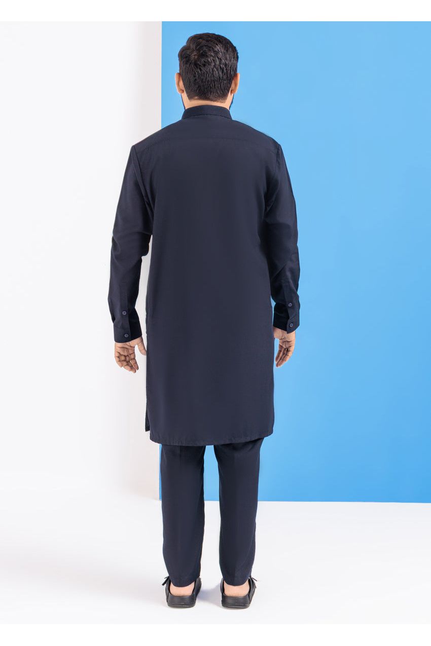 Midnight Navy Cotton 2-Piece Kurta Set | Mandarin Collar - Pehnaawaa