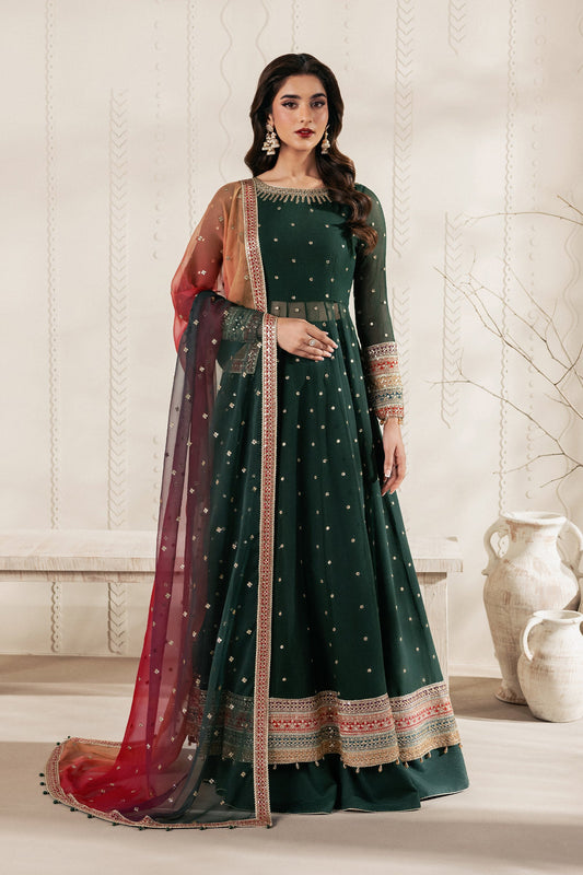 Emerald Green Sequins Embroidered Chiffon Anarkali Lehenga Suit with Multicolour Dupatta