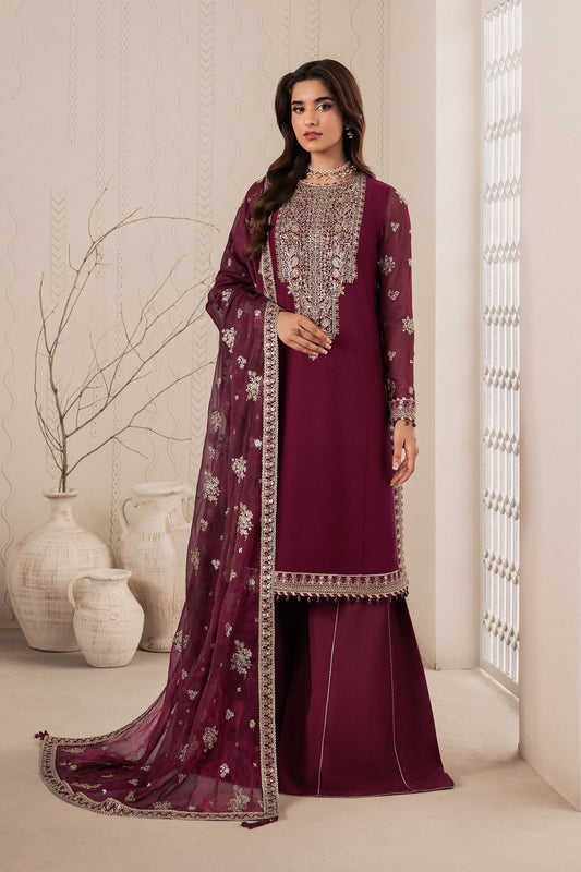 Plum Sequins Embroidered Chiffon Sharara Suit with Chiffon Dupatta