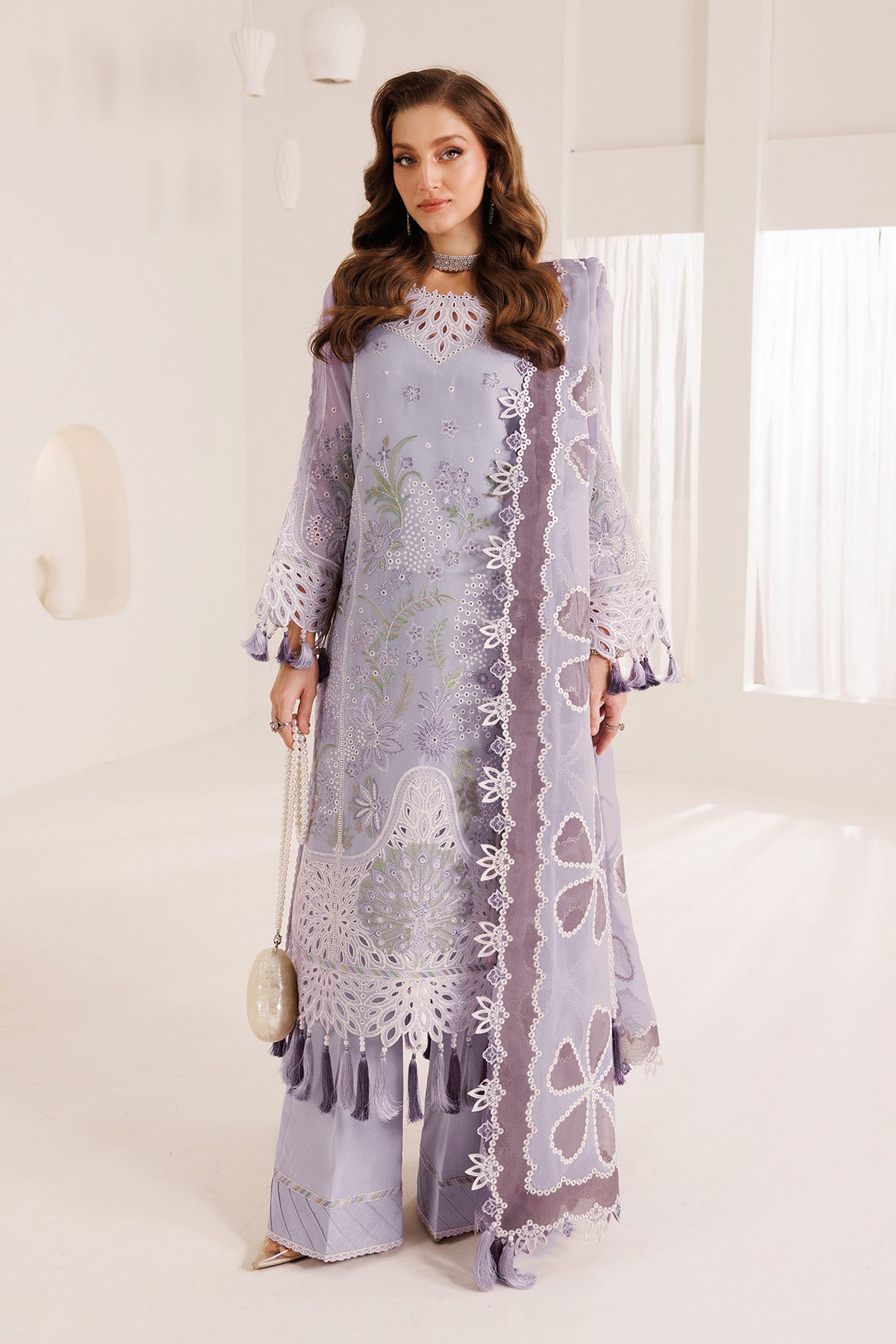 Modest Floral Embroidered Chiffon Suit for Women