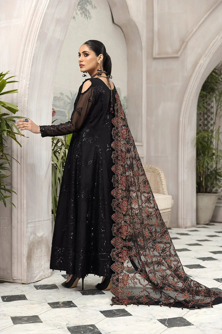 Arman Black Embroidered Chiffon Suit with Floral Organza Dupatta | Stitched & Unstitched