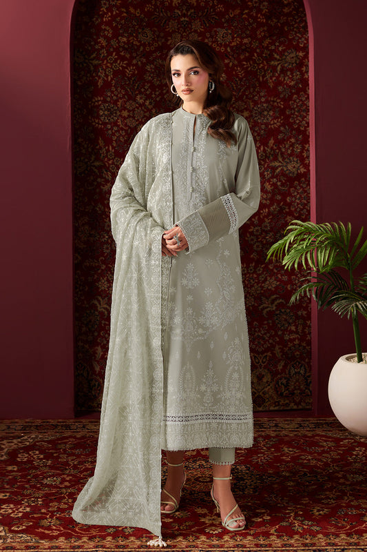 Sage Harmony – Embroidered Taupe Grey Lawn 3-Piece Festive Suit - Pehnaawaa