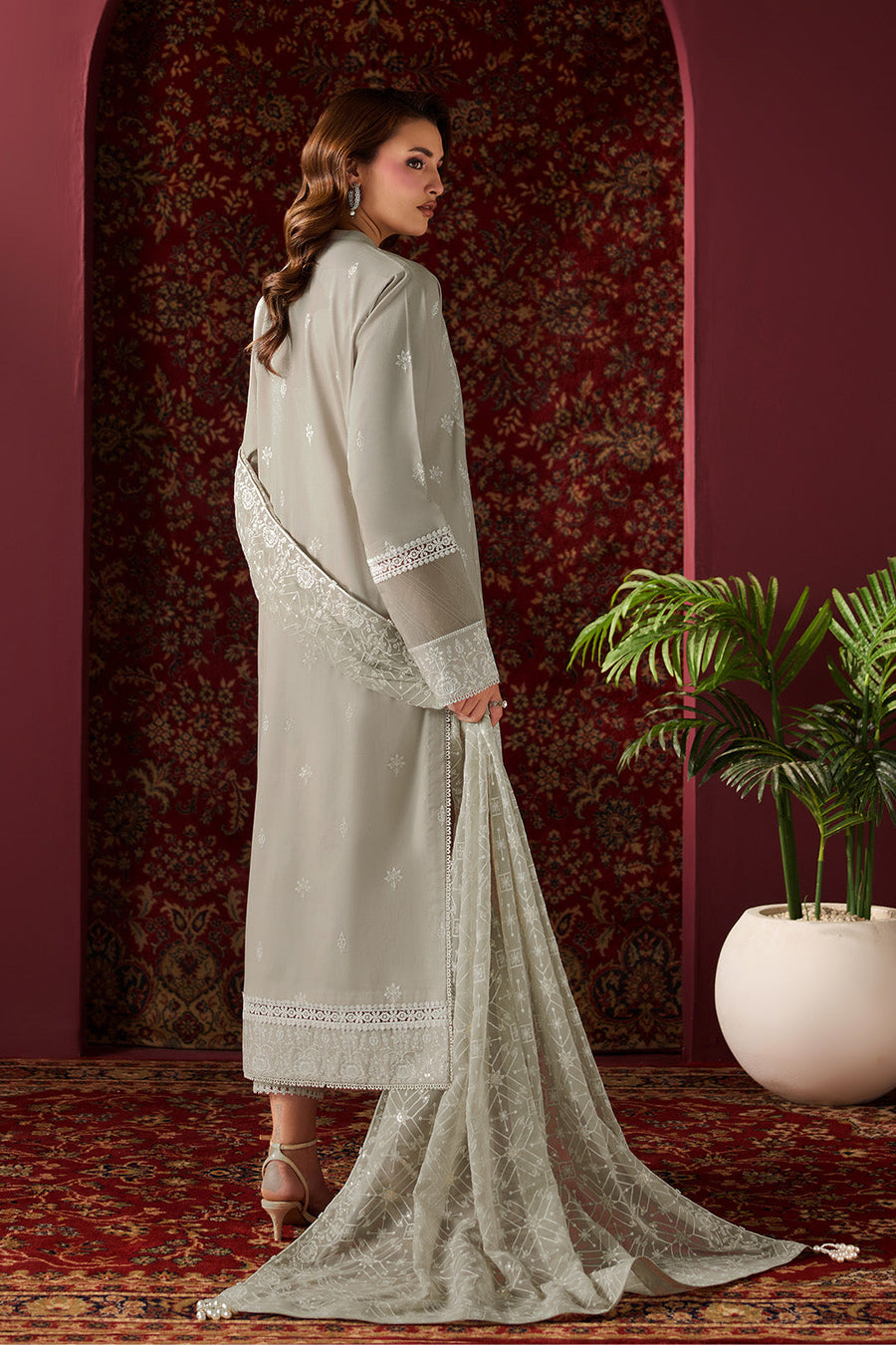 Sage Harmony – Embroidered Taupe Grey Lawn 3-Piece Festive Suit - Pehnaawaa