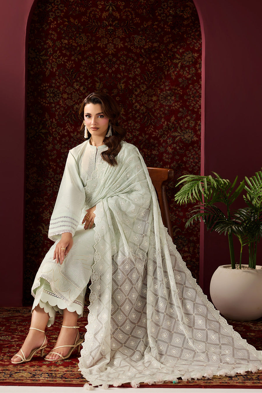 Mint Serenade – Embroidered Ice Green Lawn 3-Piece Festive Suit - Pehnaawaa