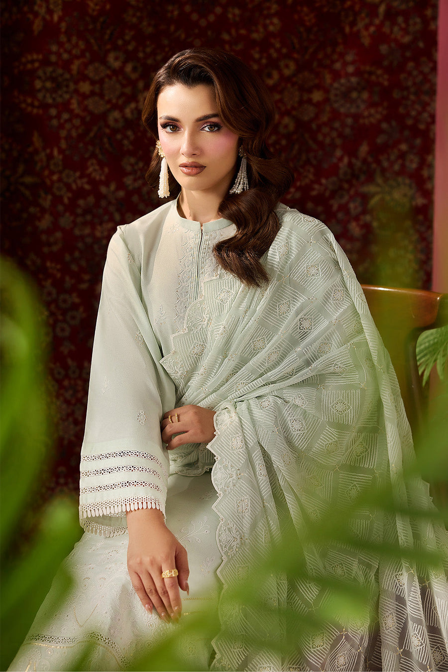 Mint Serenade – Embroidered Ice Green Lawn 3-Piece Festive Suit - Pehnaawaa
