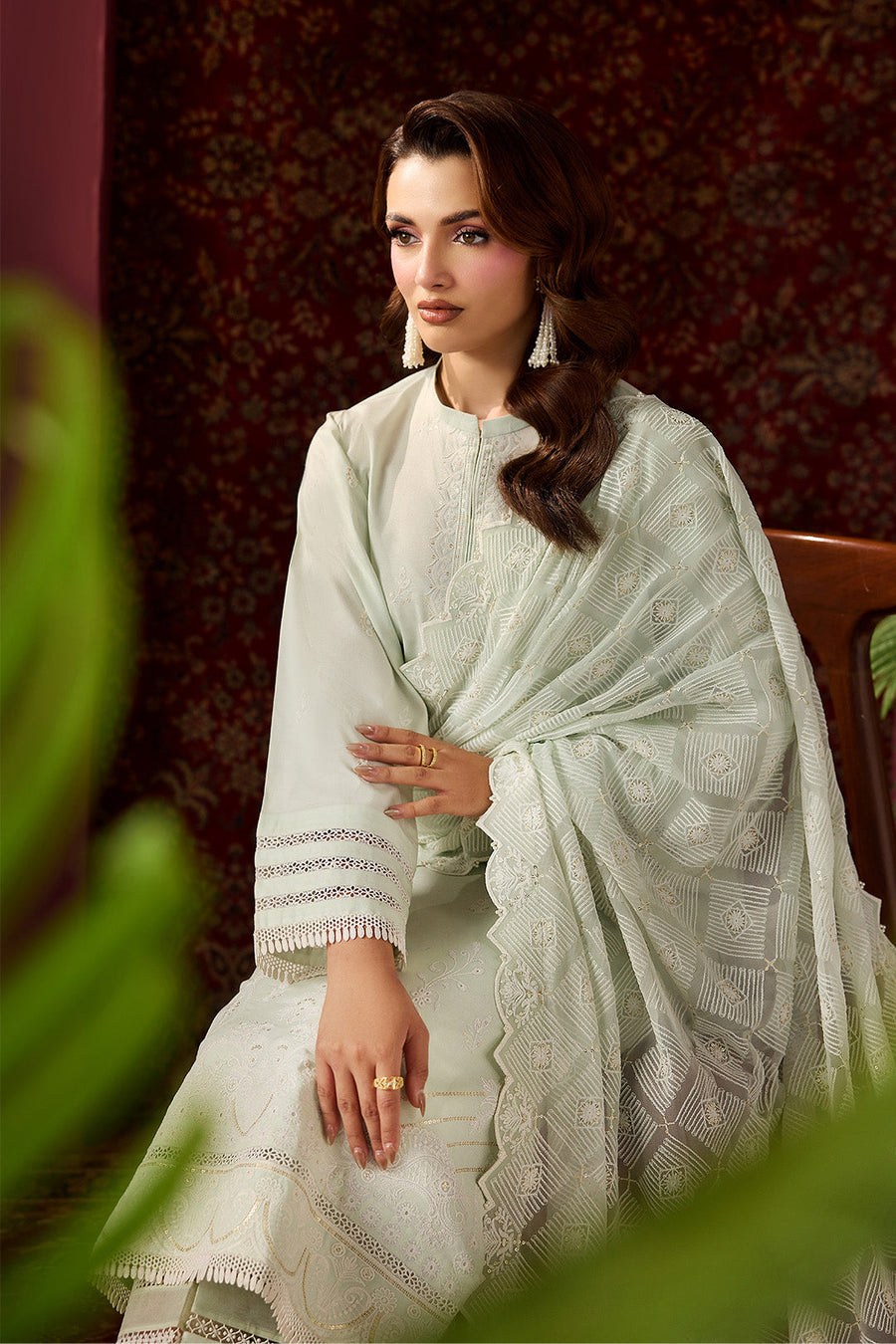 Mint Serenade – Embroidered Ice Green Lawn 3-Piece Festive Suit - Pehnaawaa