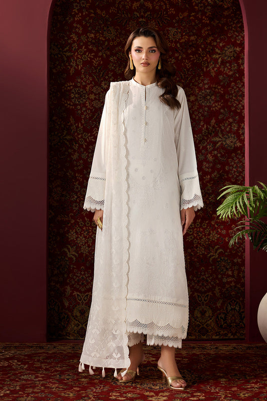 Ivory Serenade – Embroidered Off-White Lawn 3-Piece Festive Suit - Pehnaawaa