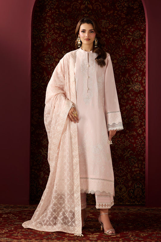 Full front angle showing detailed embroidery and buttoned neckline on lawn suit
