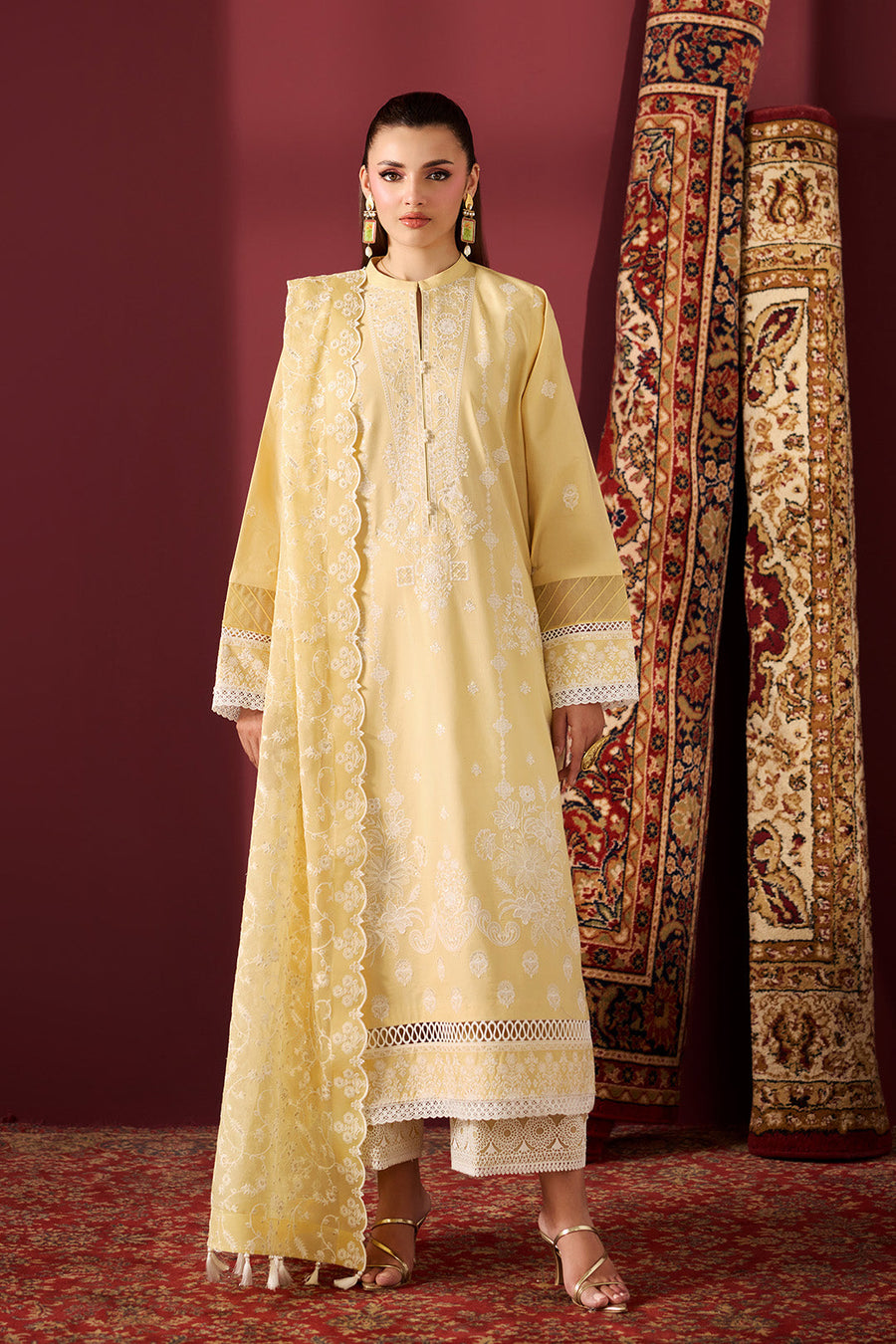 Saffron Breeze – Embroidered Pastel Yellow Lawn 3-Piece Festive Suit - Pehnaawaa
