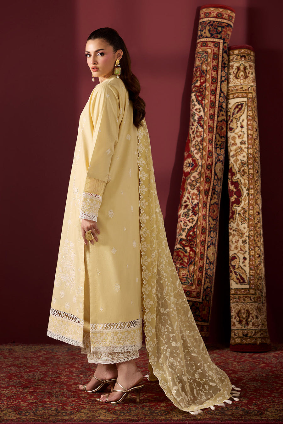 Saffron Breeze – Embroidered Pastel Yellow Lawn 3-Piece Festive Suit - Pehnaawaa