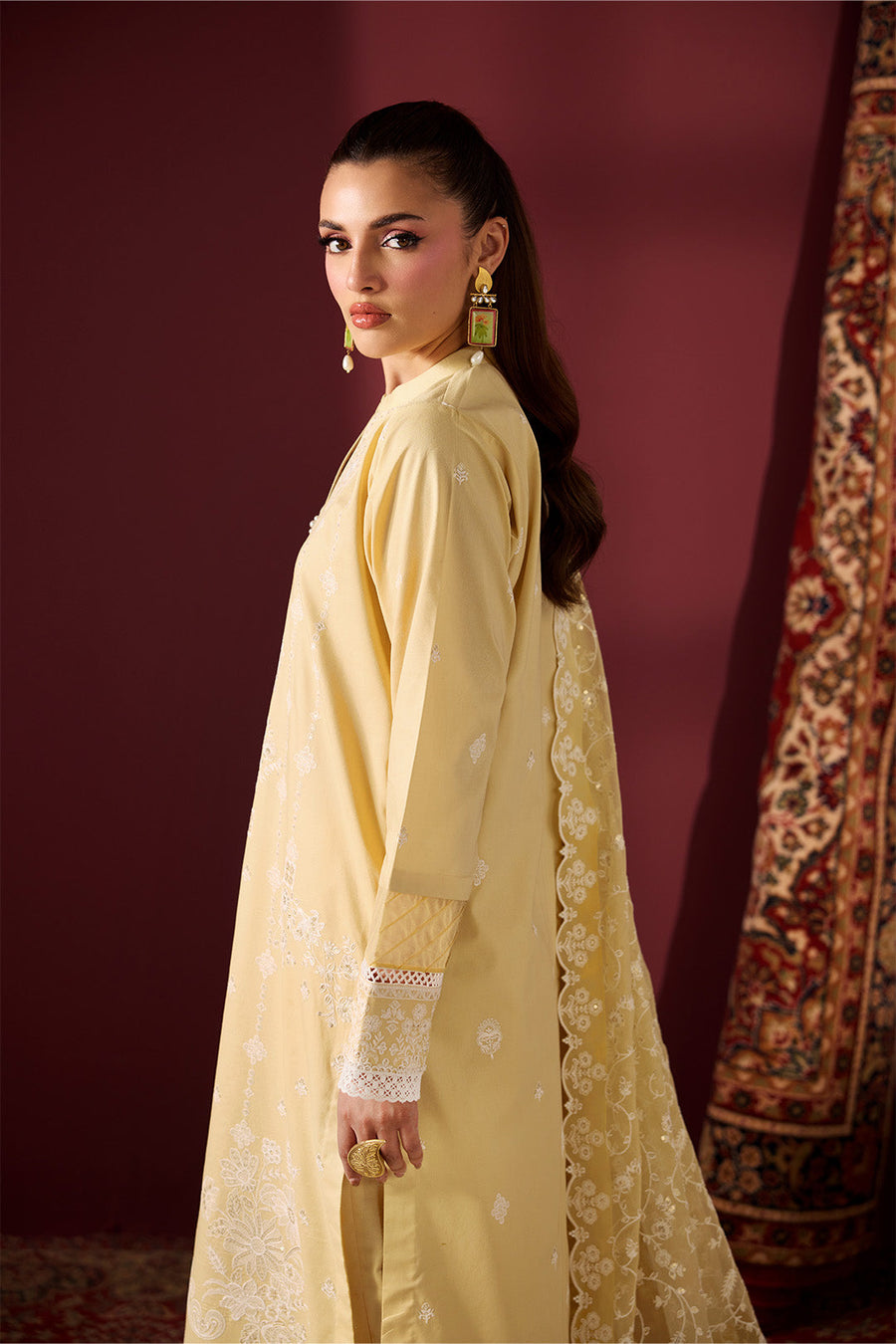 Saffron Breeze – Embroidered Pastel Yellow Lawn 3-Piece Festive Suit - Pehnaawaa