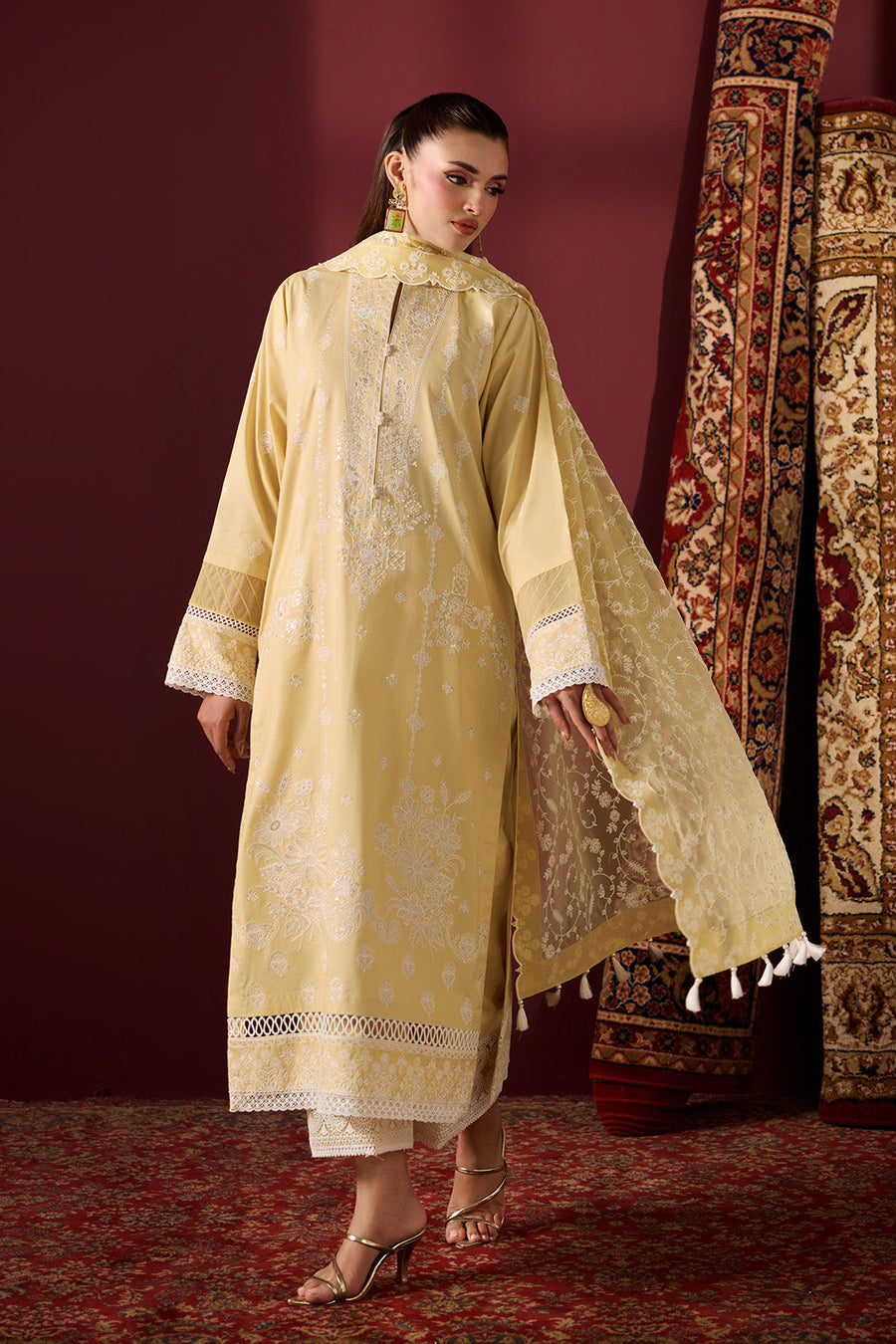 Saffron Breeze – Embroidered Pastel Yellow Lawn 3-Piece Festive Suit - Pehnaawaa