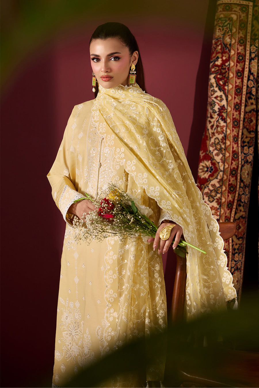 Saffron Breeze – Embroidered Pastel Yellow Lawn 3-Piece Festive Suit - Pehnaawaa