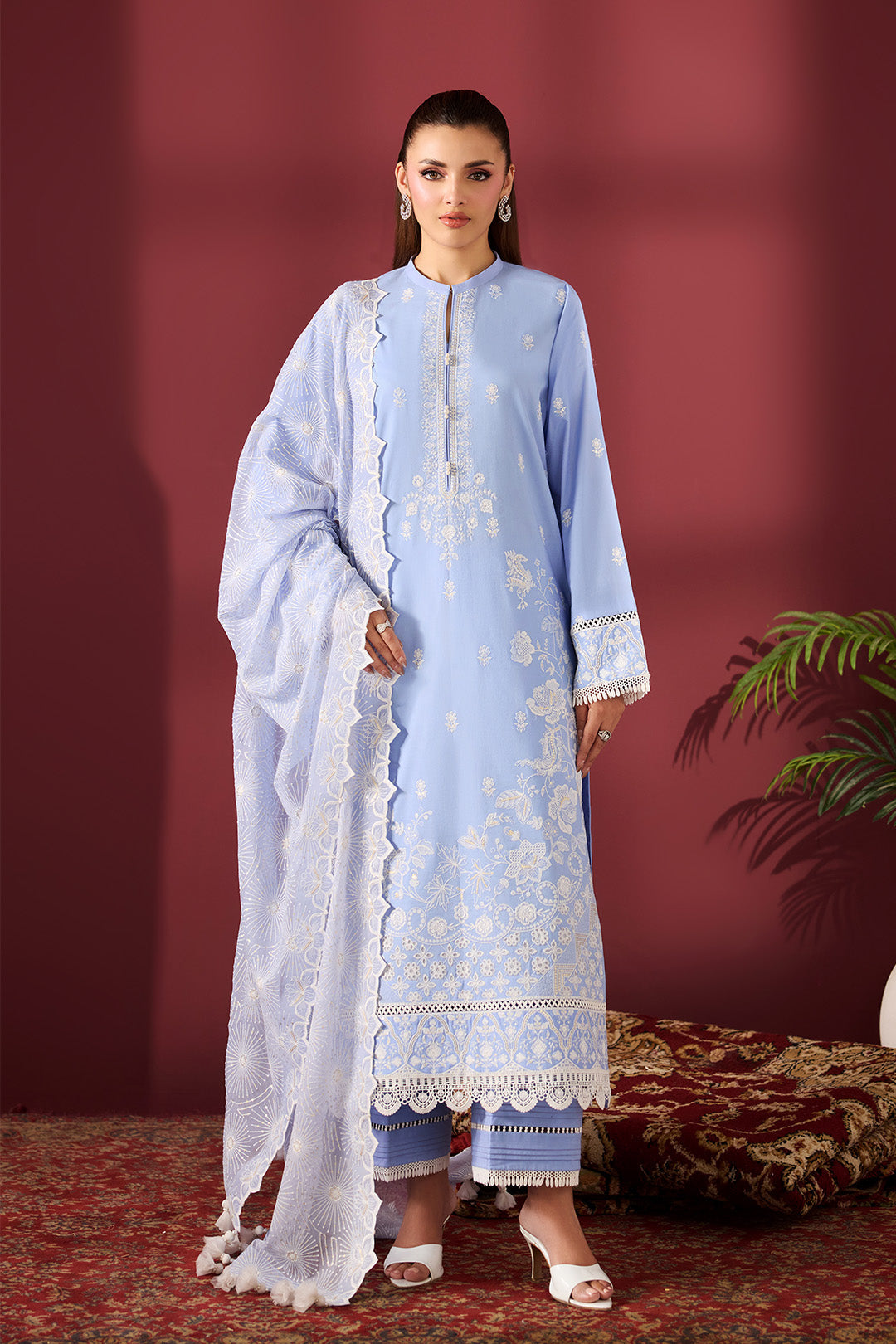 Sky Serenade – Embroidered Periwinkle Blue Lawn 3-Piece Festive Suit