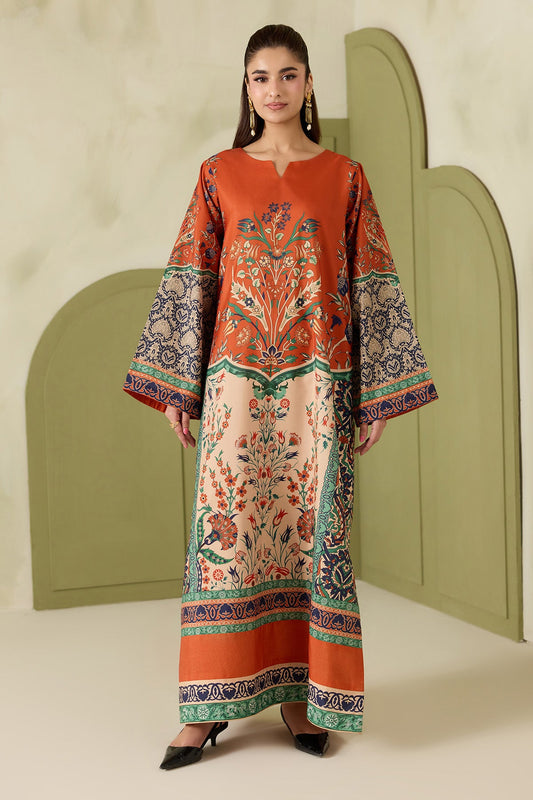 Rust Orange Multicolour Printed Poly Lawn Co-Ord Set with Wide-Leg Trousers