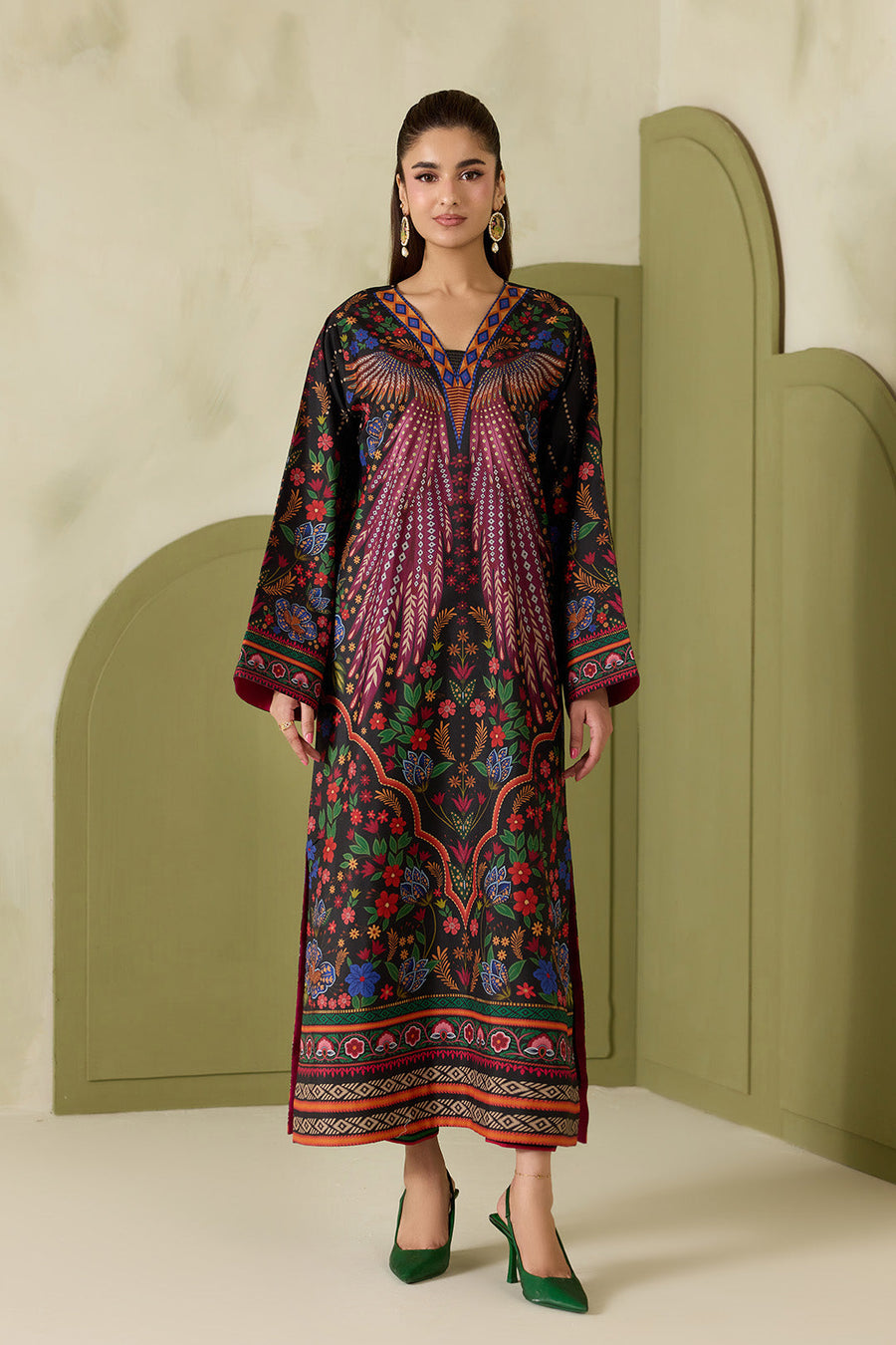 Black Multicolour Printed Lawn Shirt and Trouser Set