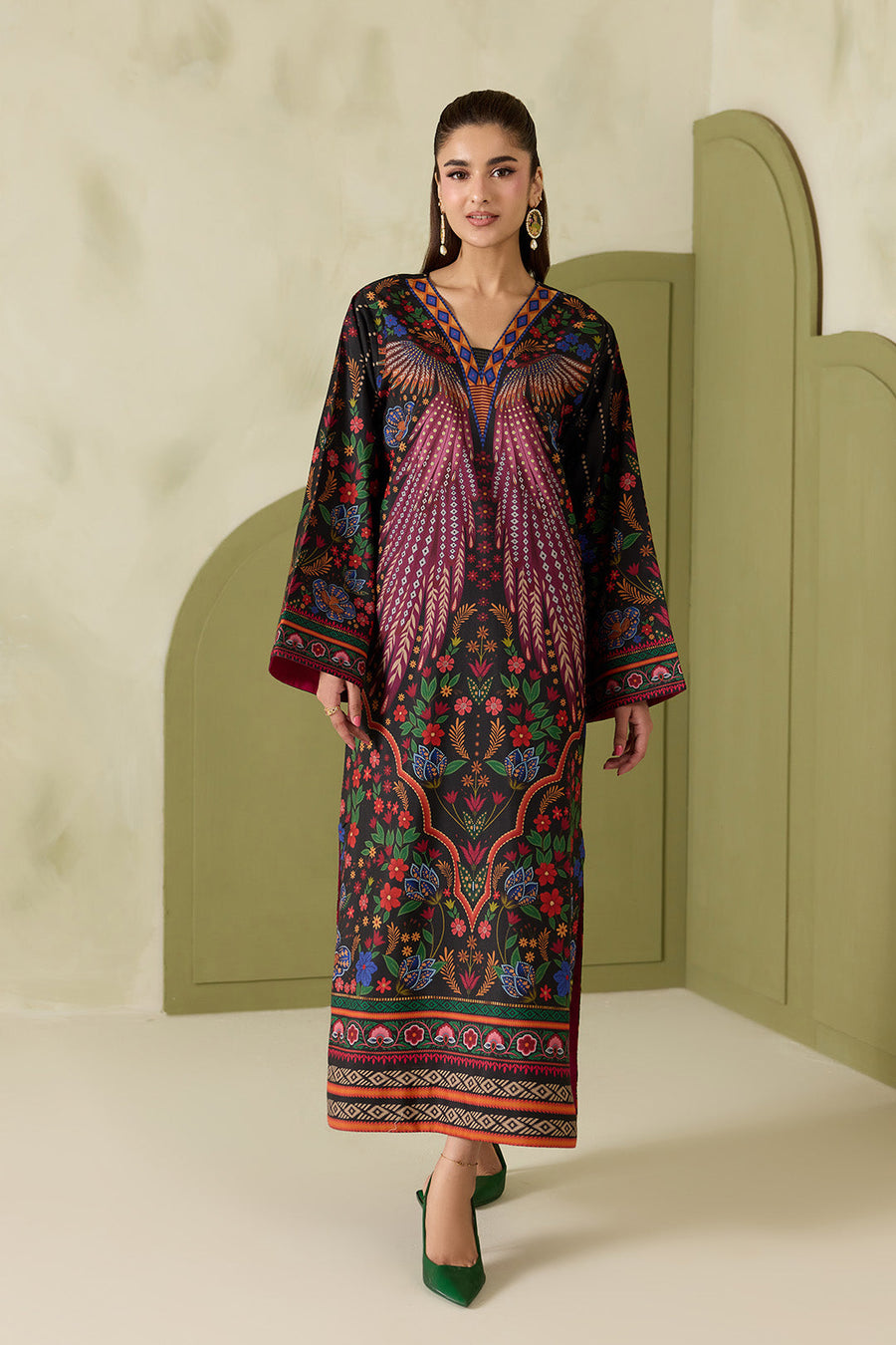 Black Multicolour Printed Lawn Shirt and Trouser Set