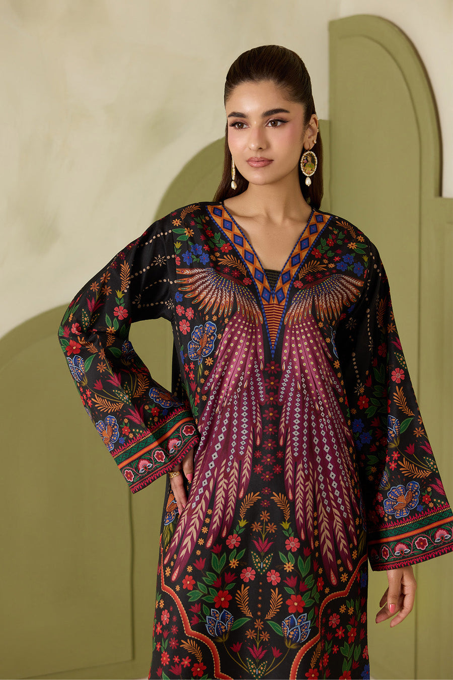 Black Multicolour Printed Lawn Shirt and Trouser Set