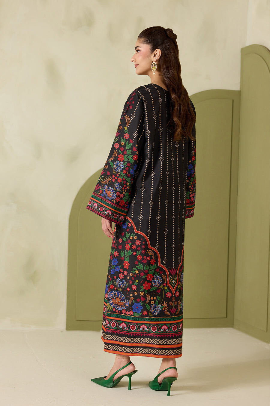 Black Multicolour Printed Lawn Shirt and Trouser Set
