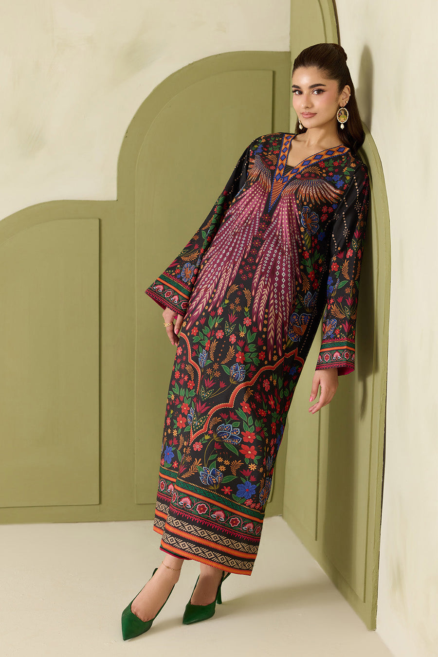 Black Multicolour Printed Lawn Shirt and Trouser Set