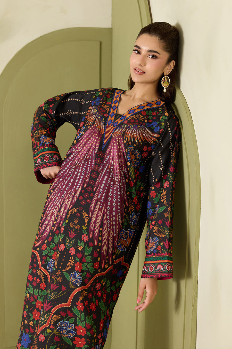 Black Multicolour Printed Lawn Shirt and Trouser Set