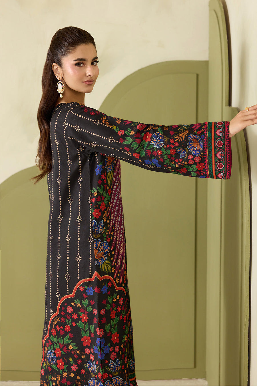 Black Multicolour Printed Lawn Shirt and Trouser Set