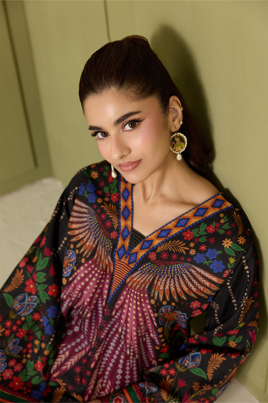 Black Multicolour Printed Lawn Shirt and Trouser Set