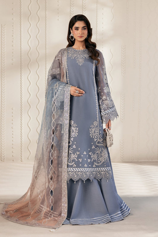 Silver Blue Sequins Embroidered Chiffon Lehenga Suit with Organza Dupatta