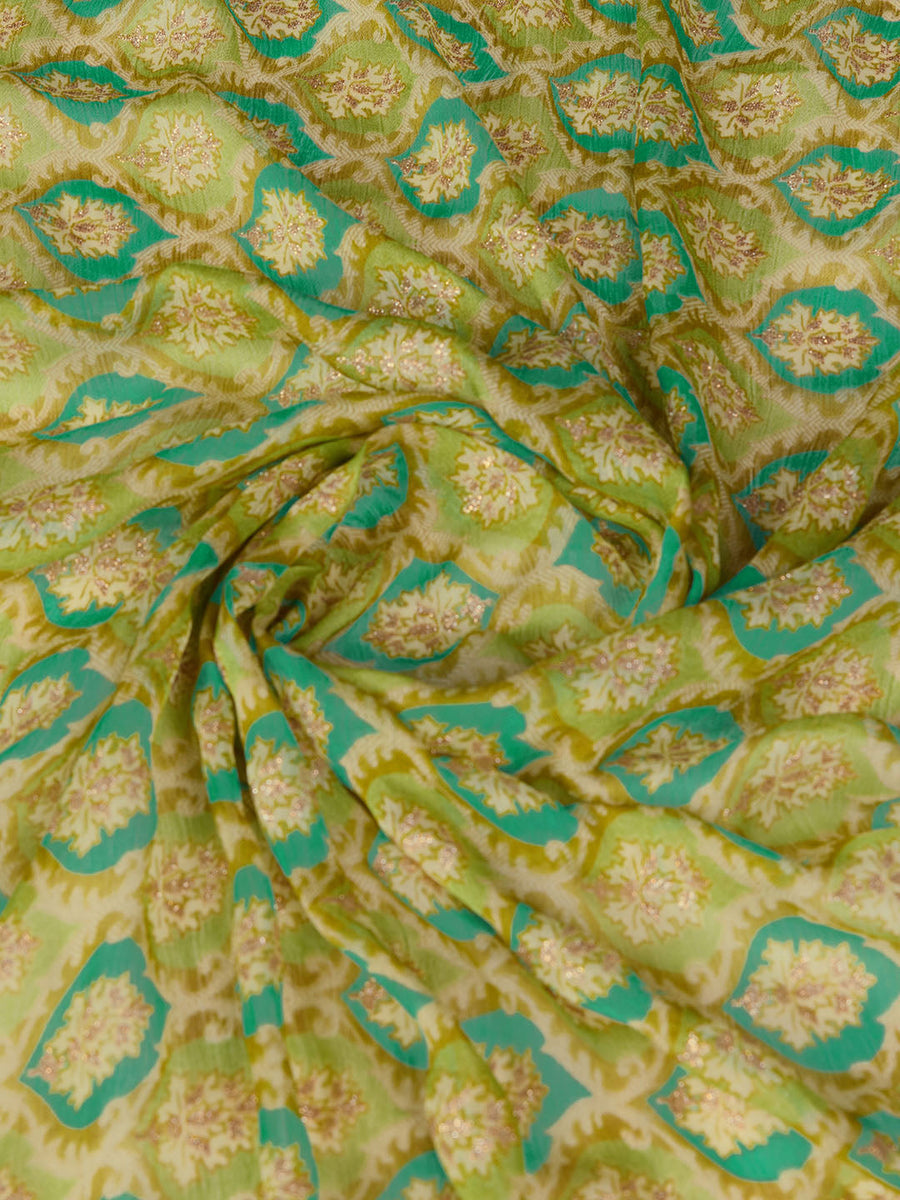 Green Chiffon Saree With Blouse Piece - Pehnaawaa