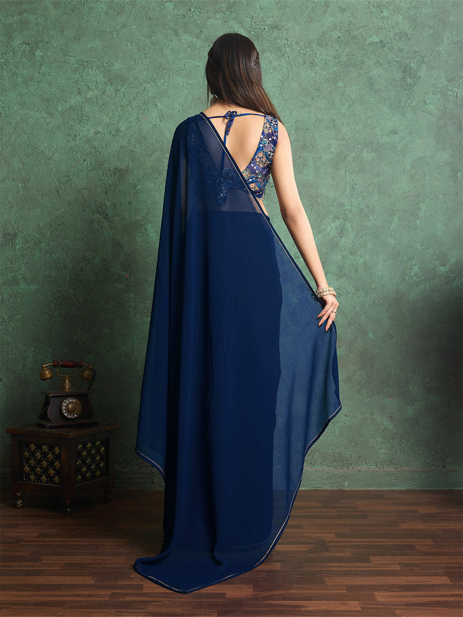 Poly Chiffon Dyed Saree With Heavy Embroidered Blouse Piece - Pehnaawaa