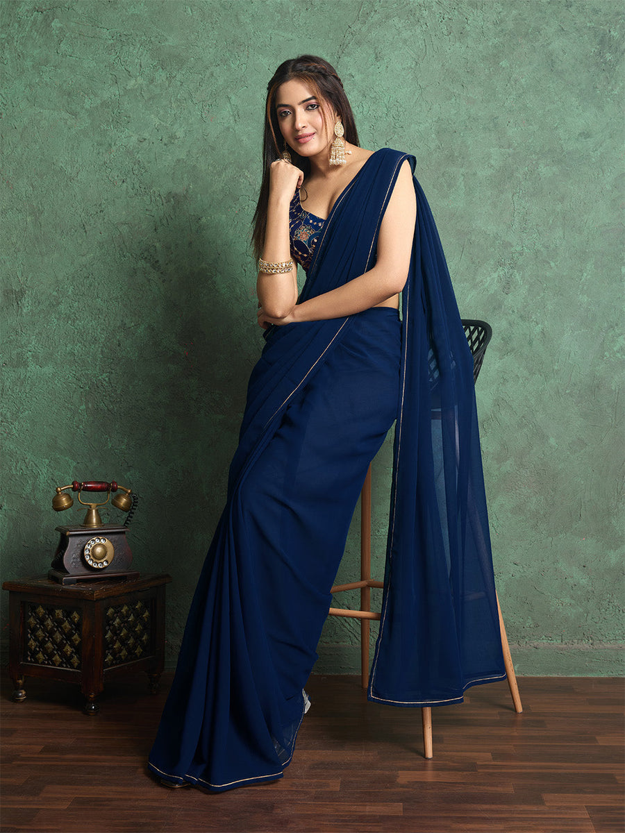 Poly Chiffon Dyed Saree With Heavy Embroidered Blouse Piece - Pehnaawaa