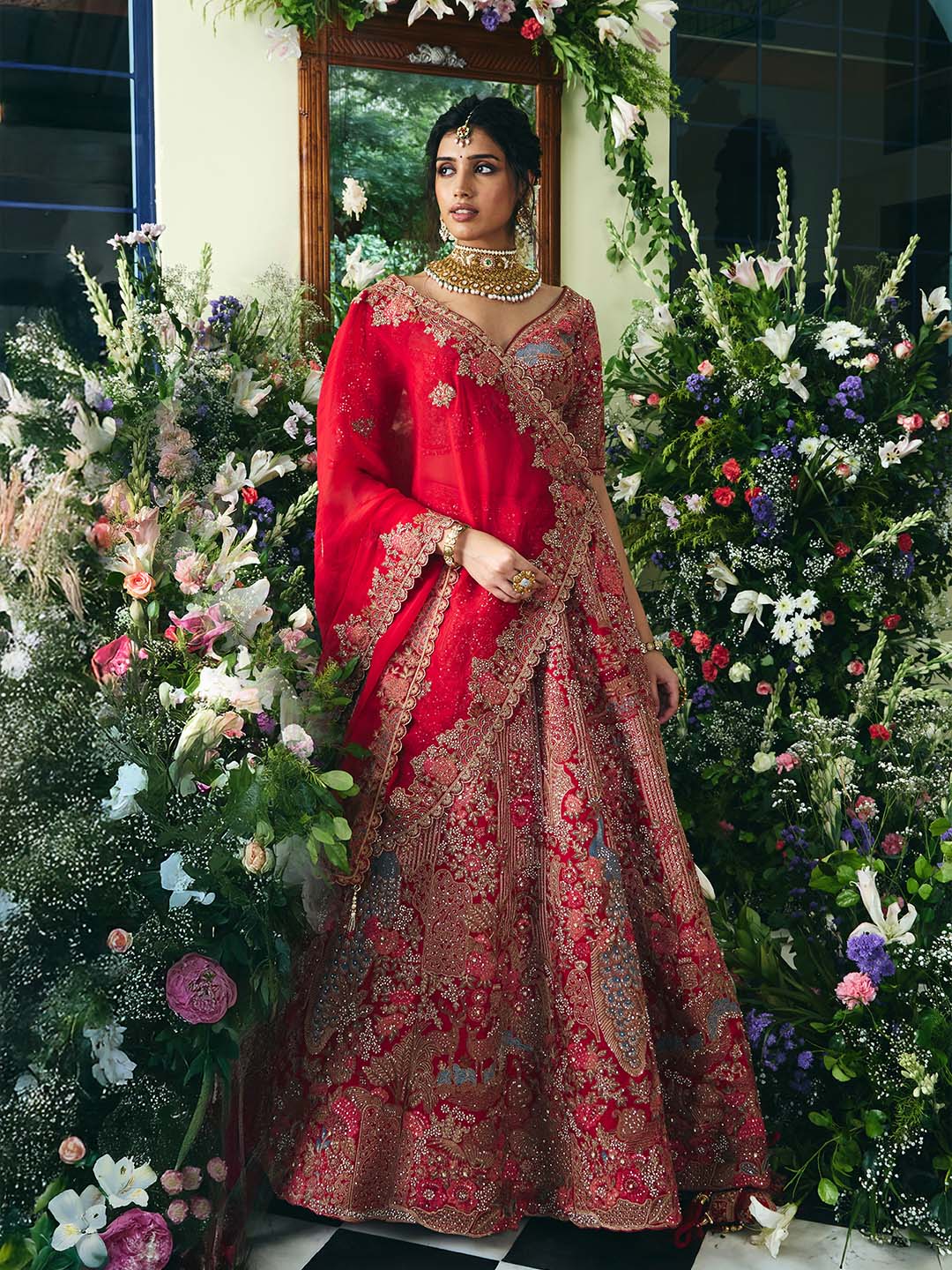 Embroidered Red Bridal Lehenga Suit