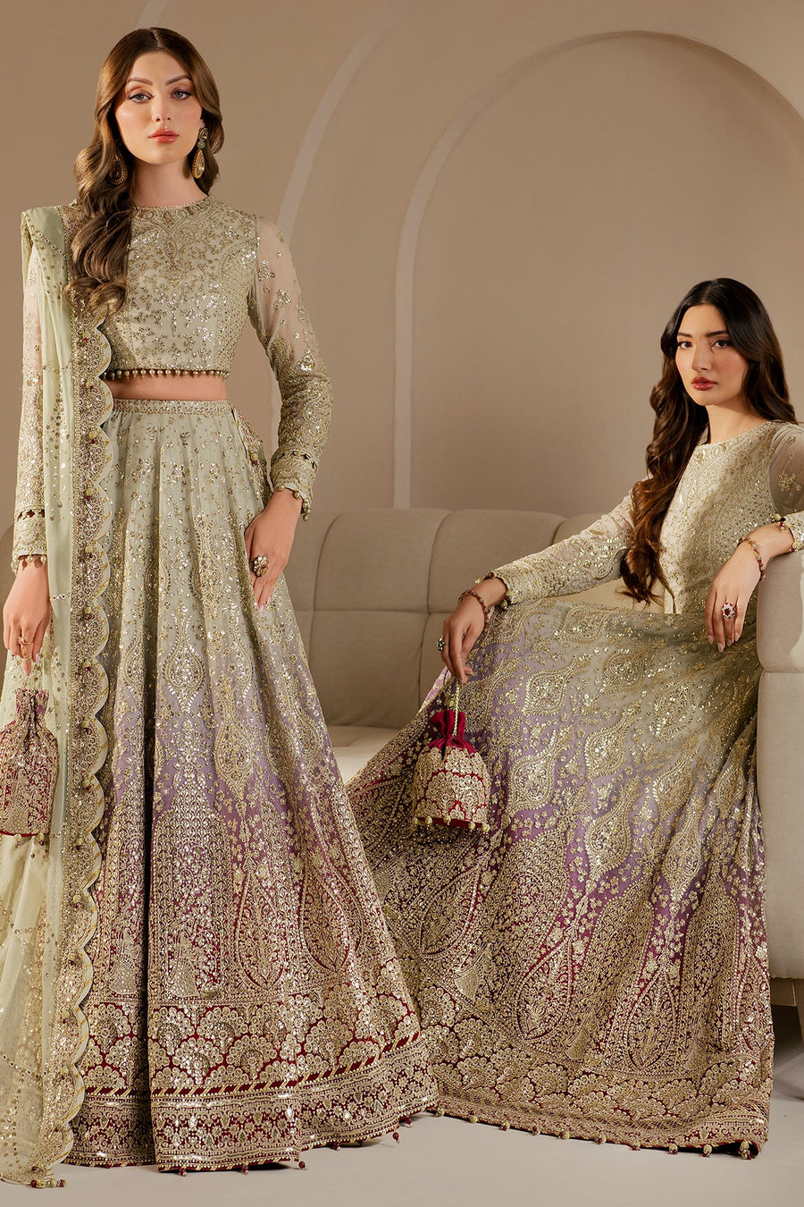 Embroidered Chiffon 3-Piece Wedding Formal Suit with Organza Dupatta