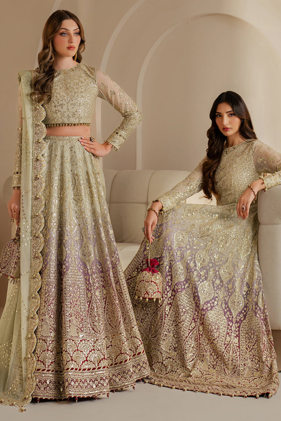 Embroidered Chiffon 3-Piece Wedding Formal Suit with Organza Dupatta