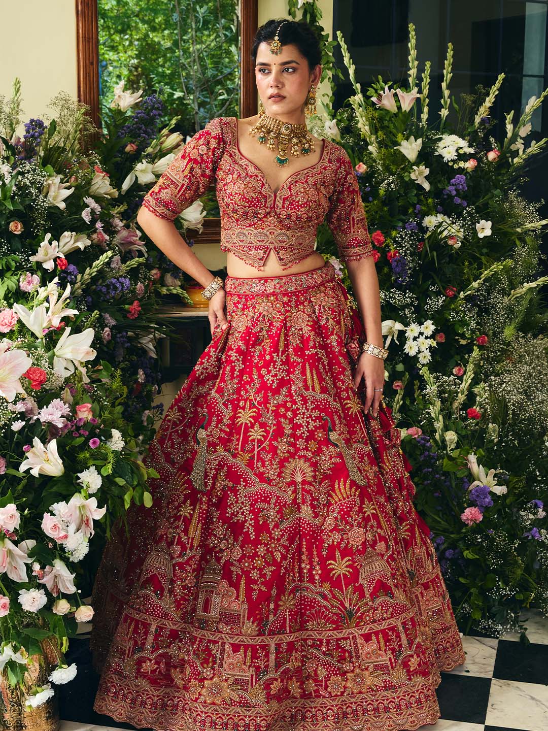 Luxury Embroidered Red Bridal Lehenga Set