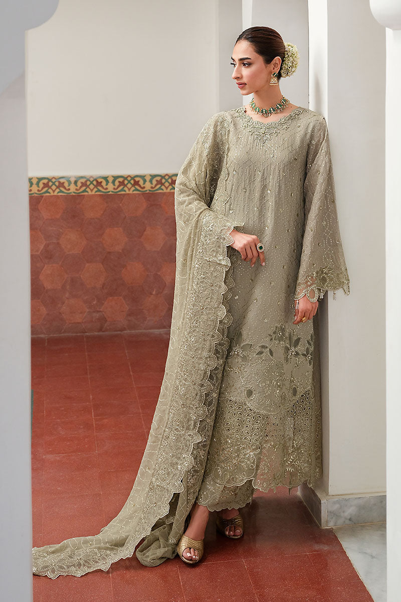 ASHEN DREAM-3PC SILK EMBROIDERED PRET - Pehnaawaa